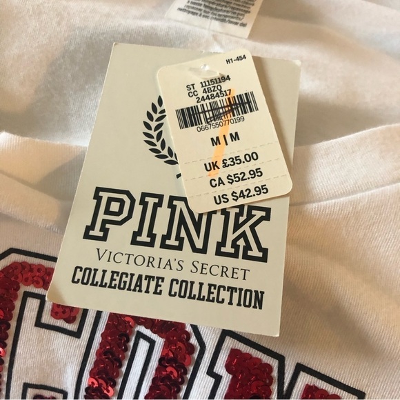 Pink VS Collegiate Collection WISCONSIN BADGERS White Crew Neck Tee Sz. M BLING - Picture 7 of 8